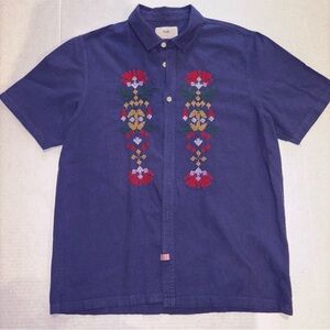 Folk Men's Blue Embroidered Shirt